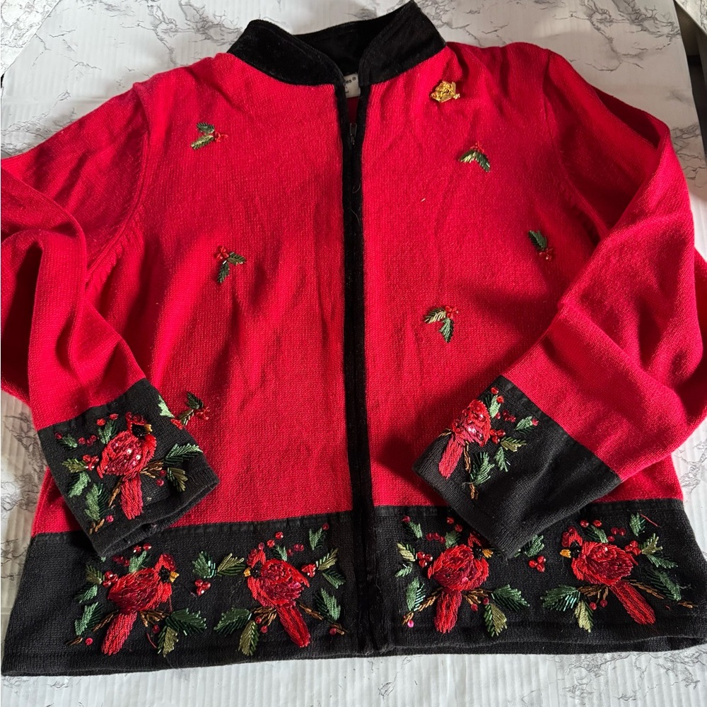 Tiara International Christmas Vintage Cardinals Sweater Womens Size XL Holiday